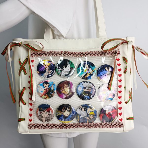 Ribbon Ita Shoulder Bag with Clear Window for Plushies and Pins — crossbody ita bag detail view