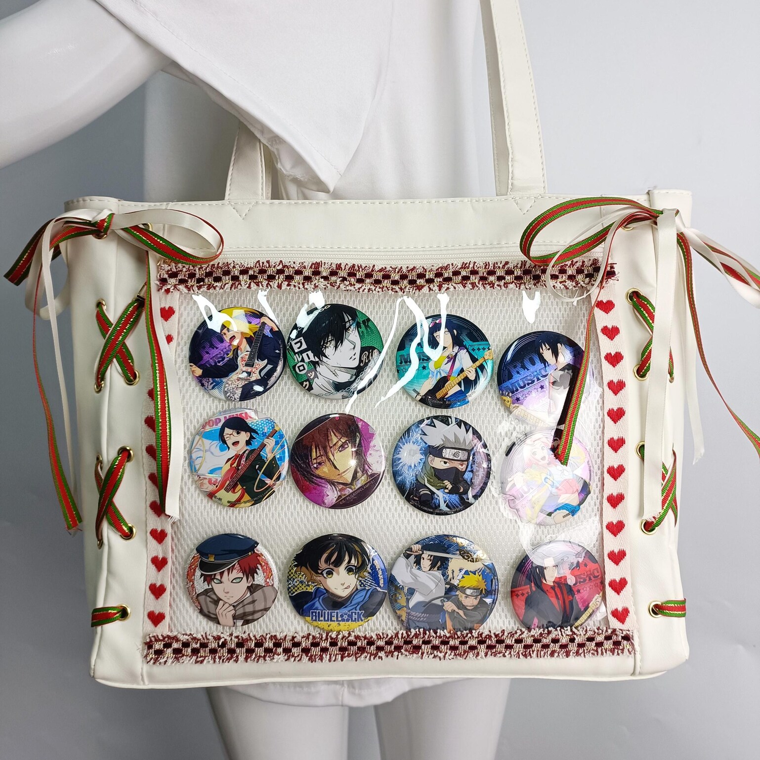 Ribbon Ita Shoulder Bag with Clear Window for Plushies and Pins Ribbon Ita Shoulder Bag with Clear Window for Plushies and Pins — crossbody ita bag detail view