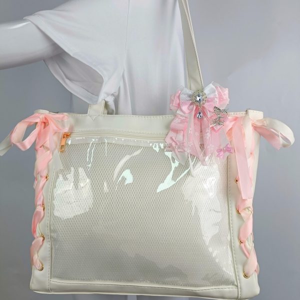 Ribbon Ita Shoulder Bag with Clear Window for Plushies and Pins — crossbody ita bag detail view