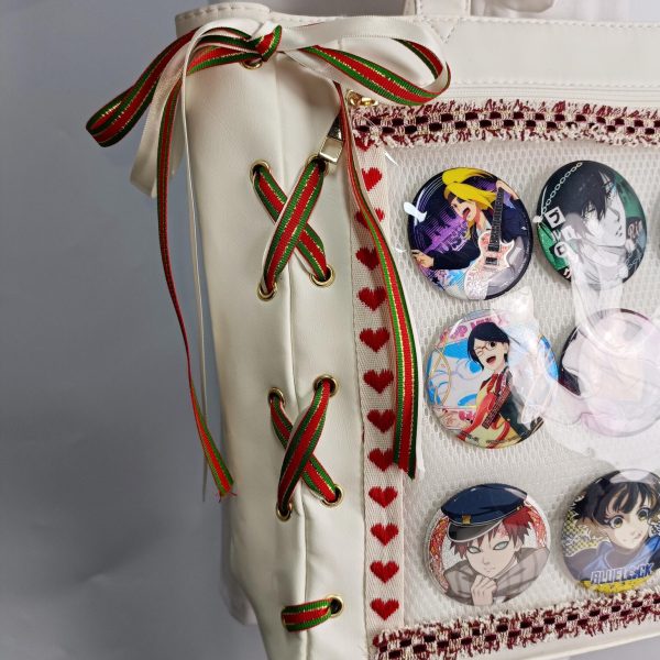 Ribbon Ita Shoulder Bag with Clear Window for Plushies and Pins — crossbody ita bag detail view