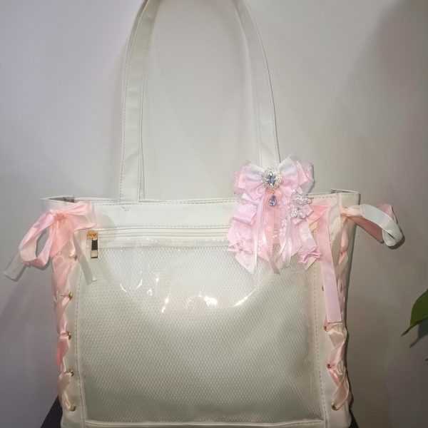 Ribbon Ita Shoulder Bag with Clear Window for Plushies and Pins — crossbody ita bag detail view