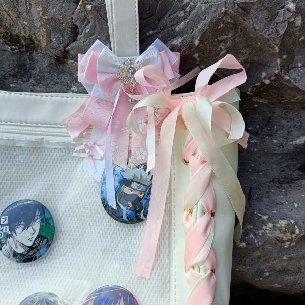 Ribbon Ita Shoulder Bag with Clear Window for Plushies and Pins — crossbody ita bag detail view