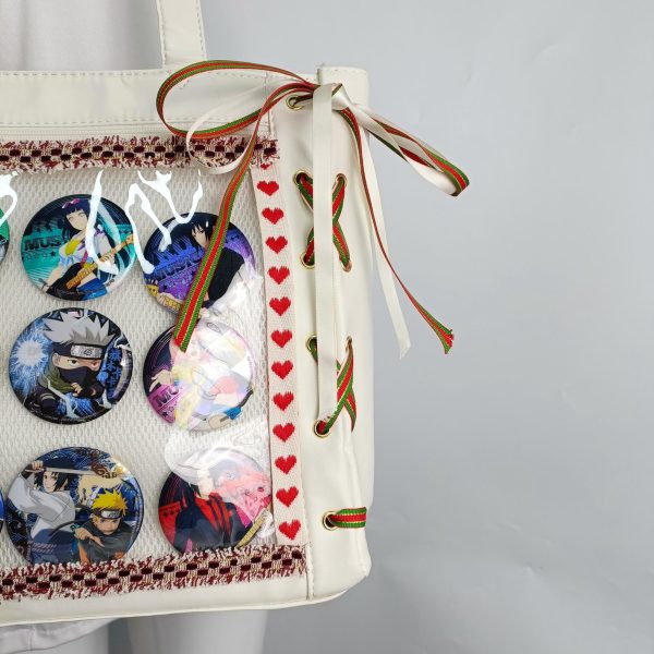 Ribbon Ita Shoulder Bag with Clear Window for Plushies and Pins — crossbody ita bag detail view