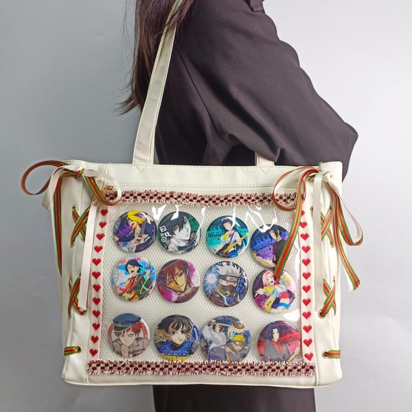 Ribbon Ita Shoulder Bag with Clear Window for Plushies and Pins — crossbody ita bag with clear display window