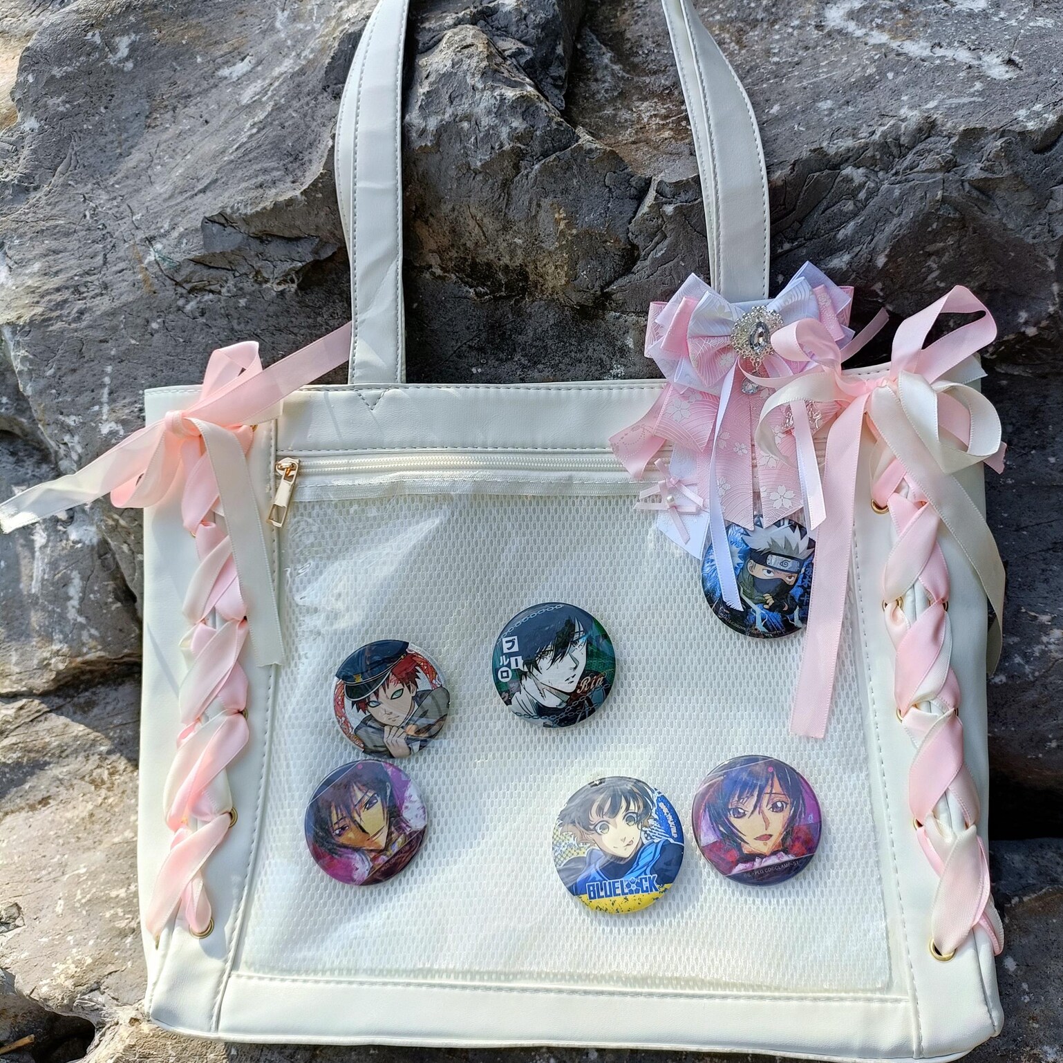 Ribbon Ita Shoulder Bag with Clear Window for Plushies and Pins Ribbon Ita Shoulder Bag with Clear Window for Plushies and Pins — crossbody ita bag with clear display window