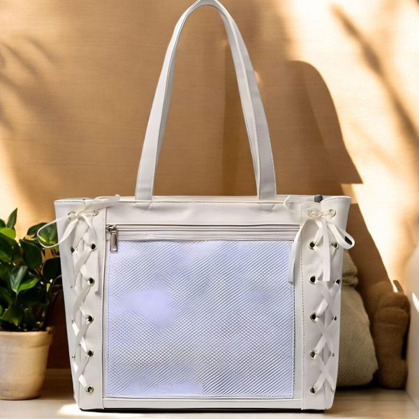 Ribbon Lace Ita Tote Bag with Clear Window for Pin Display — ita tote bag with clear display window