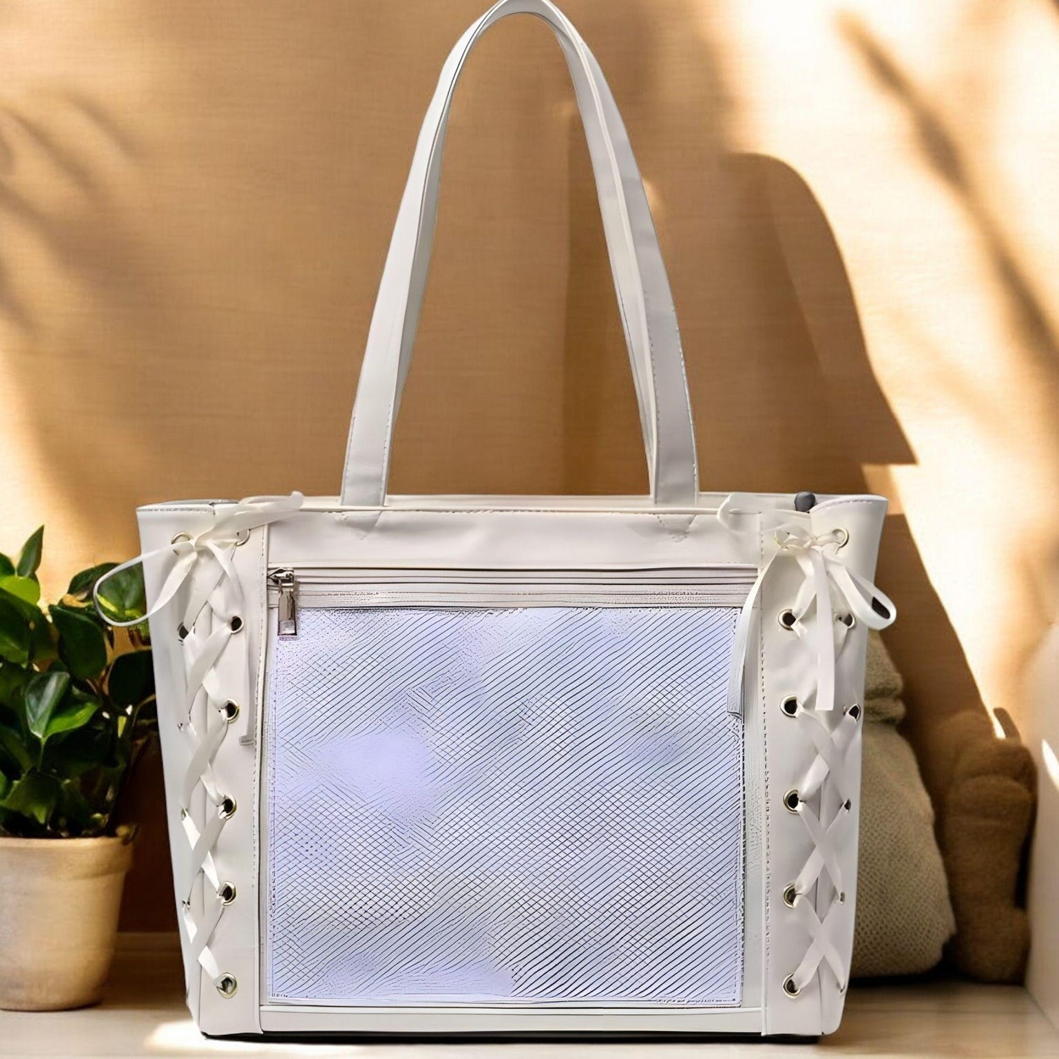Ribbon Lace Ita Tote Bag with Clear Window for Pin Display Ribbon Lace Ita Tote Bag with Clear Window for Pin Display — ita tote bag with clear display window