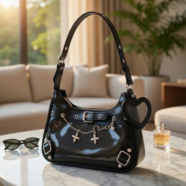 Silver Convertible Ita Bag with Clear Window for Photocards and Pins — ita bag detail view
