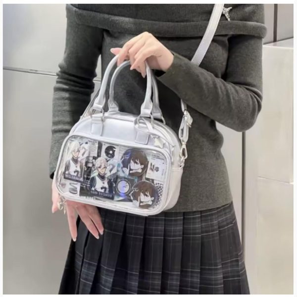 Silver Convertible Ita Bag with Clear Window for Photocards and Pins — ita bag detail view