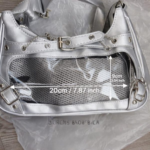 Silver Convertible Ita Bag with Clear Window for Photocards and Pins — ita bag detail view