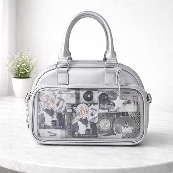 Silver Convertible Ita Bag with Clear Window for Photocards and Pins — ita bag detail view
