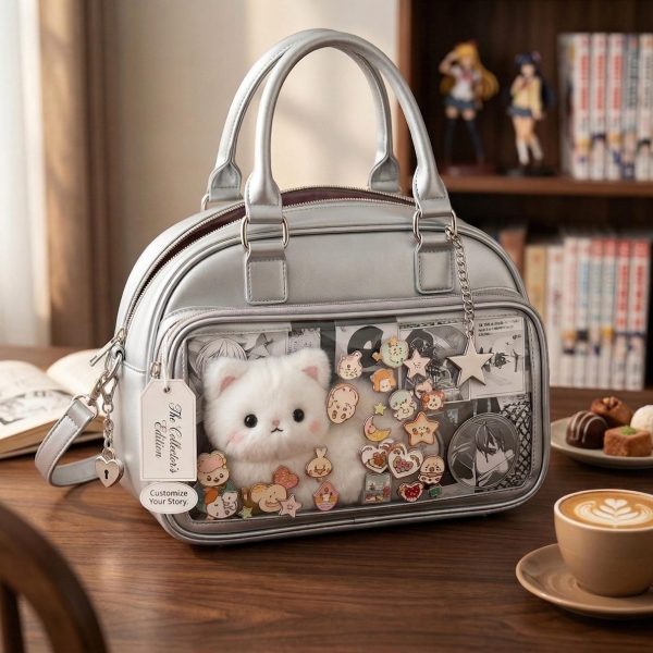Silver Convertible Ita Bag with Clear Window for Photocards and Pins — ita bag with clear display window