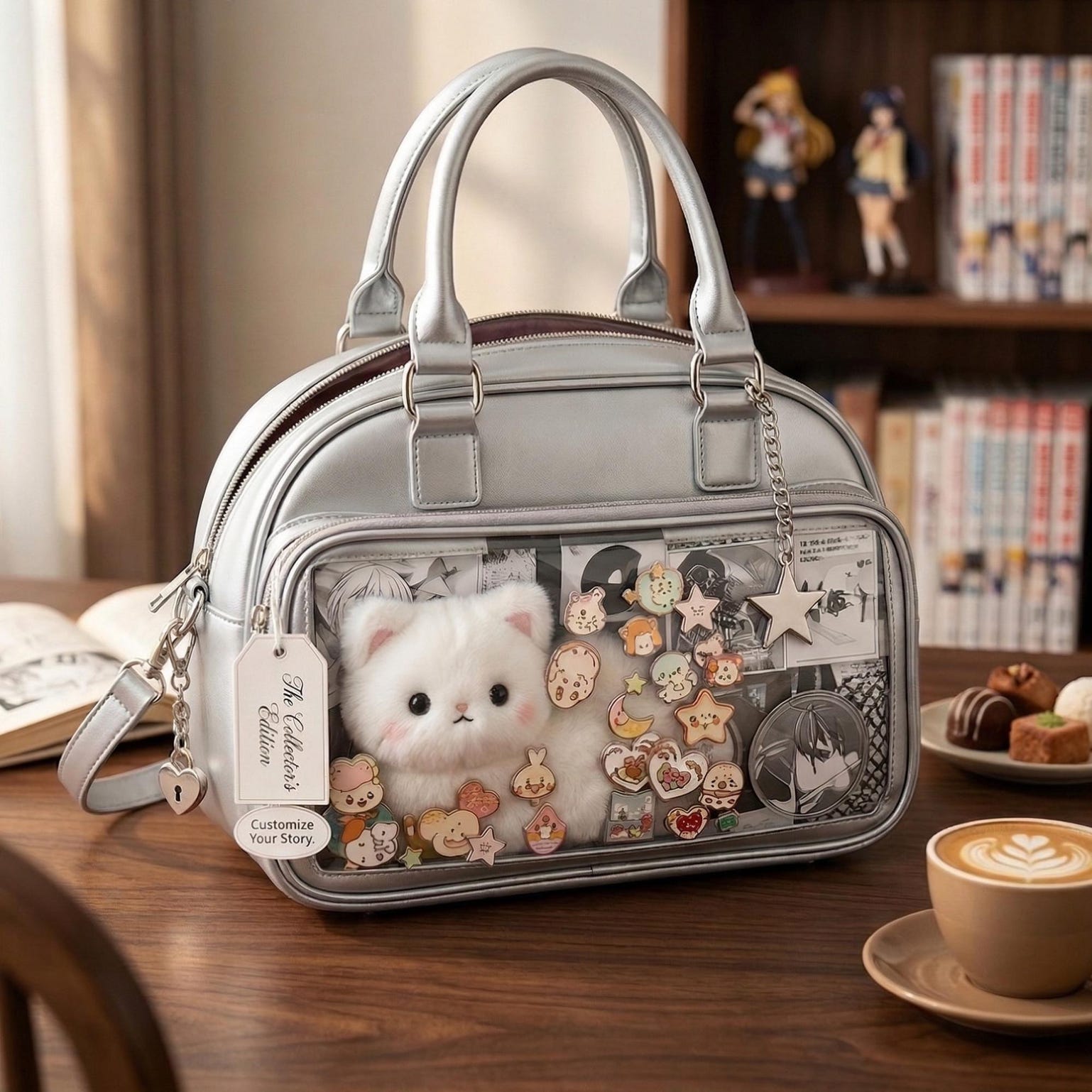 Silver Convertible Ita Bag with Clear Window for Photocards and Pins