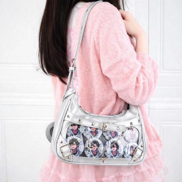 Silver Convertible Ita Bag with Clear Window for Photocards and Pins — ita bag detail view