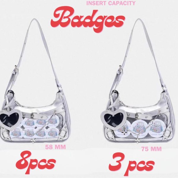 Silver Convertible Ita Bag with Clear Window for Photocards and Pins — ita bag detail view