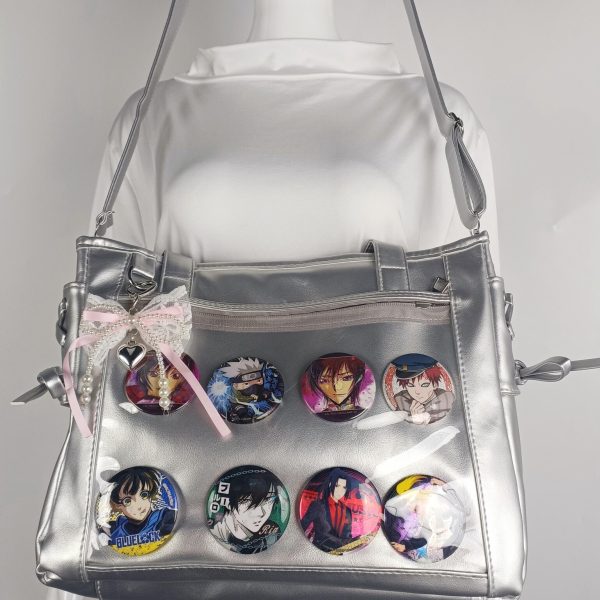 Silver Ita Crossbody Bag with Clear Window and Included Insert for Pin Display — crossbody ita bag with clear display window