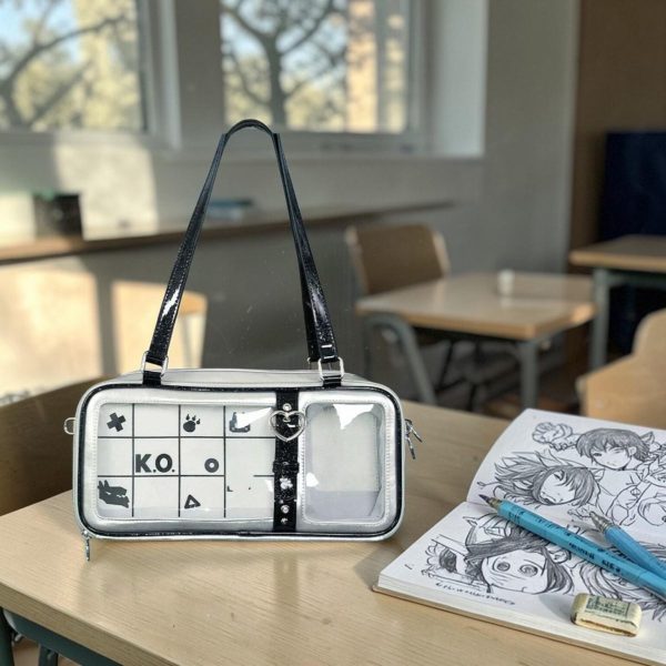 Silver Kawaii Convertible Ita Bag for Pin Display — ita bag detail view