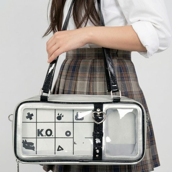 Silver Kawaii Convertible Ita Bag for Pin Display — ita bag with clear display window
