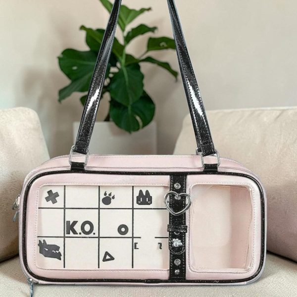 Silver Kawaii Convertible Ita Bag for Pin Display — ita bag detail view