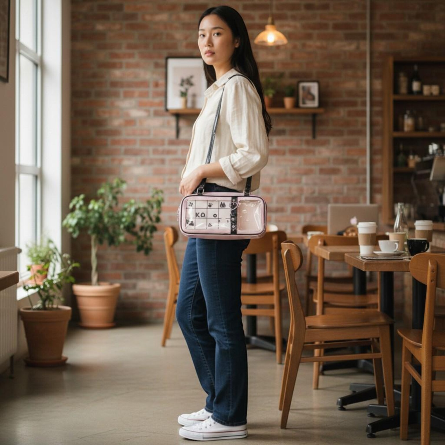 Silver Kawaii Convertible Ita Bag for Pin Display Silver Kawaii Convertible Ita Bag for Pin Display — ita bag detail view