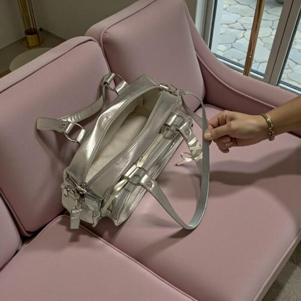 Silver Kawaii Convertible Ita Bag with Clear Window for Pin Display — ita bag detail view