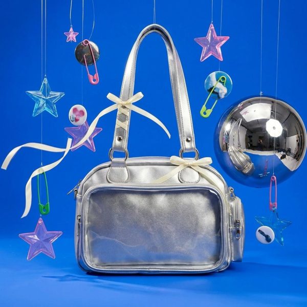 Silver Kawaii Convertible Ita Bag with Clear Window for Pin Display — ita bag with clear display window