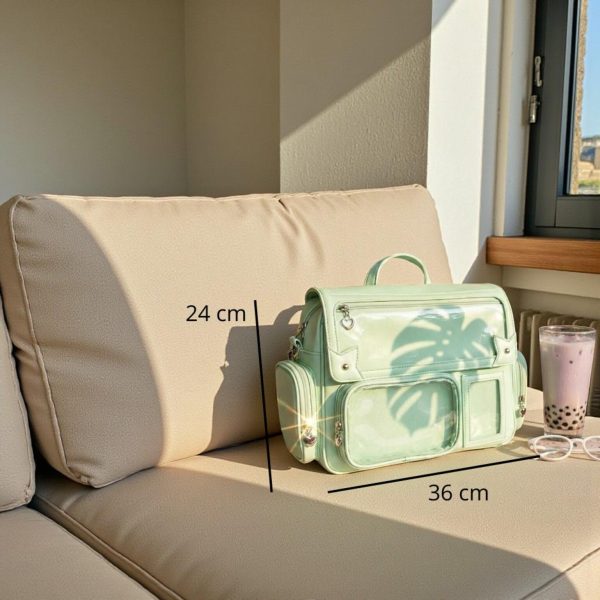 Silver Kawaii Convertible Ita Bag with Clear Window for Pin Display — ita bag detail view