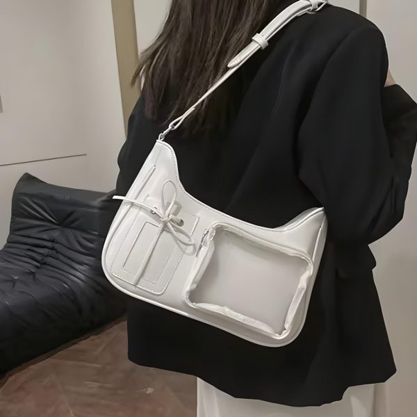 Silver Kawaii Ita Shoulder Bag with Clear Window for Plushies and Pins — crossbody ita bag detail view
