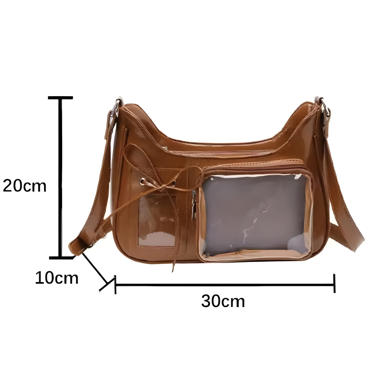 Silver Kawaii Ita Shoulder Bag with Clear Window for Plushies and Pins Silver Kawaii Ita Shoulder Bag with Clear Window for Plushies and Pins — crossbody ita bag detail view