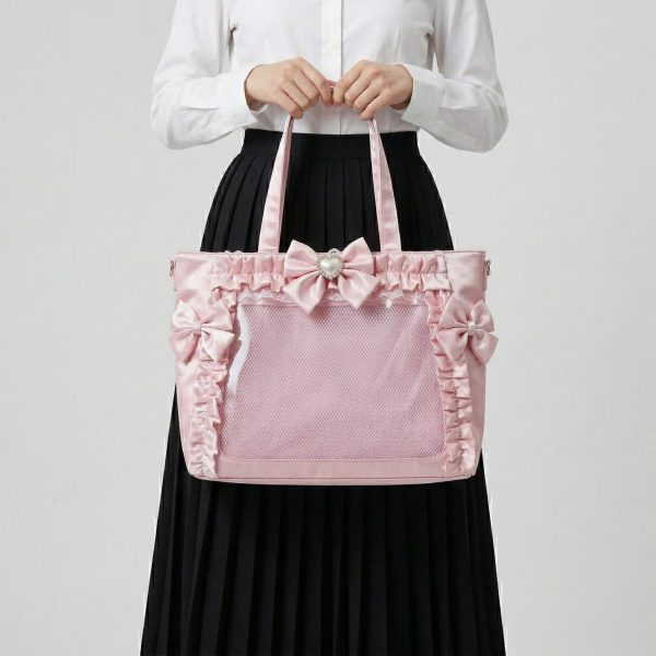 Silver Kawaii Y2K Ita Backpack with Clear Window for Pin Display — ita backpack detail view