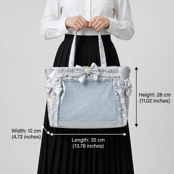 Silver Kawaii Y2K Ita Backpack with Clear Window for Pin Display — ita backpack detail view