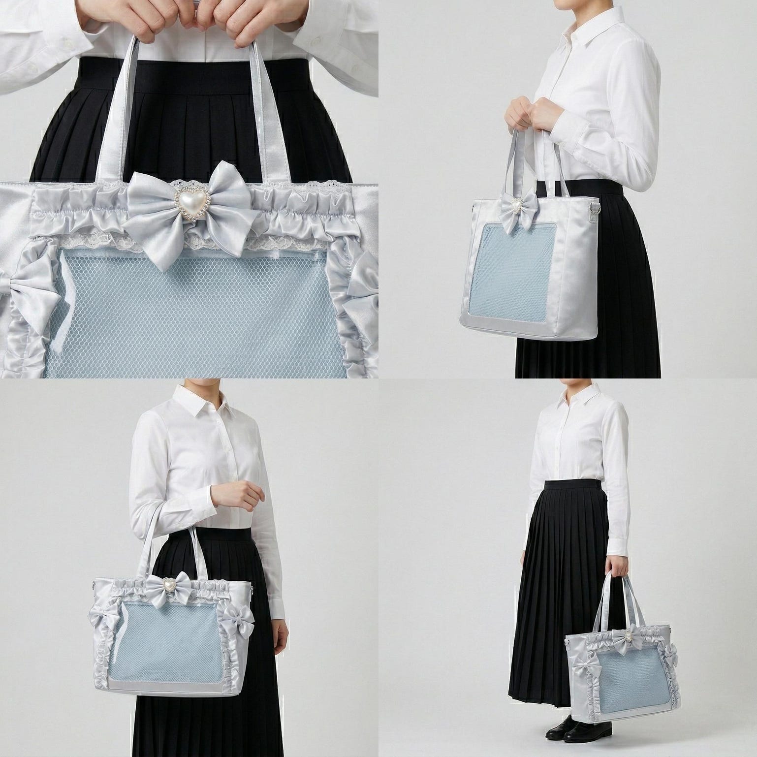 Silver Kawaii Y2K Ita Backpack with Clear Window for Pin Display Silver Kawaii Y2K Ita Backpack with Clear Window for Pin Display — ita backpack detail view