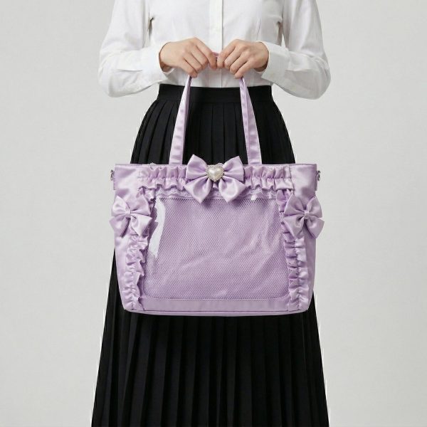 Silver Kawaii Y2K Ita Backpack with Clear Window for Pin Display — ita backpack detail view