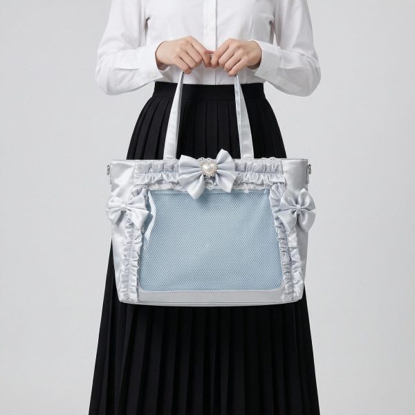 Silver Kawaii Y2K Ita Backpack with Clear Window for Pin Display — ita backpack detail view
