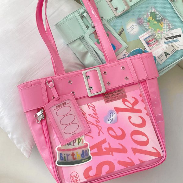 Silver Y2K Ita Tote Bag for Plushies and Pins — ita tote bag with clear display window