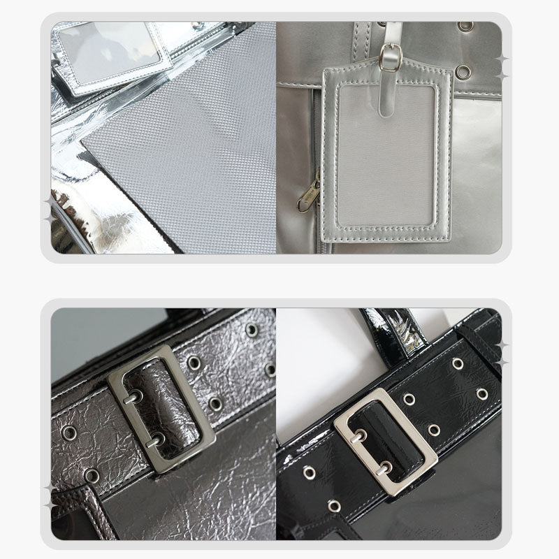 Silver Y2K Ita Tote Bag for Plushies and Pins Silver Y2K Ita Tote Bag for Plushies and Pins — ita tote bag detail view