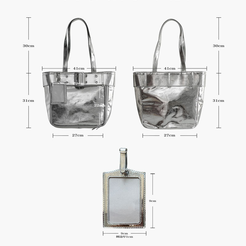 Silver Y2K Ita Tote Bag for Plushies and Pins Silver Y2K Ita Tote Bag for Plushies and Pins — ita tote bag detail view