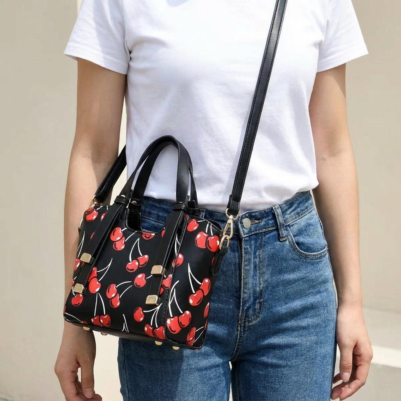 Small Black Cherry Crossbody Bag Small Black Cherry Crossbody Bag — crossbody ita bag detail view
