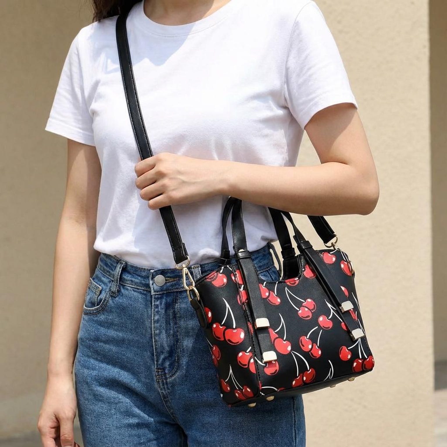Small Black Cherry Crossbody Bag Small Black Cherry Crossbody Bag — crossbody ita bag detail view