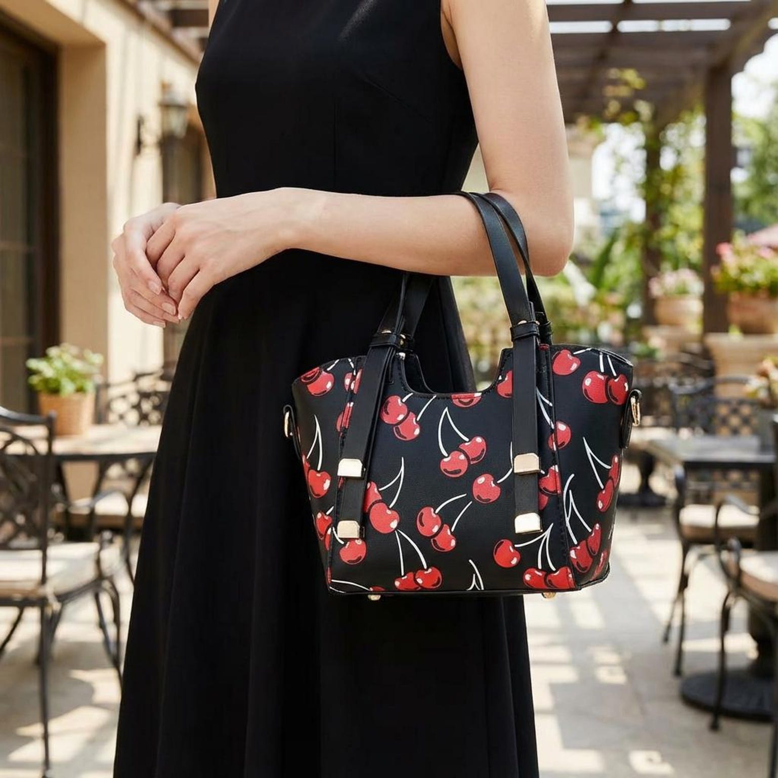 Small Black Cherry Crossbody Bag Small Black Cherry Crossbody Bag — crossbody ita bag detail view