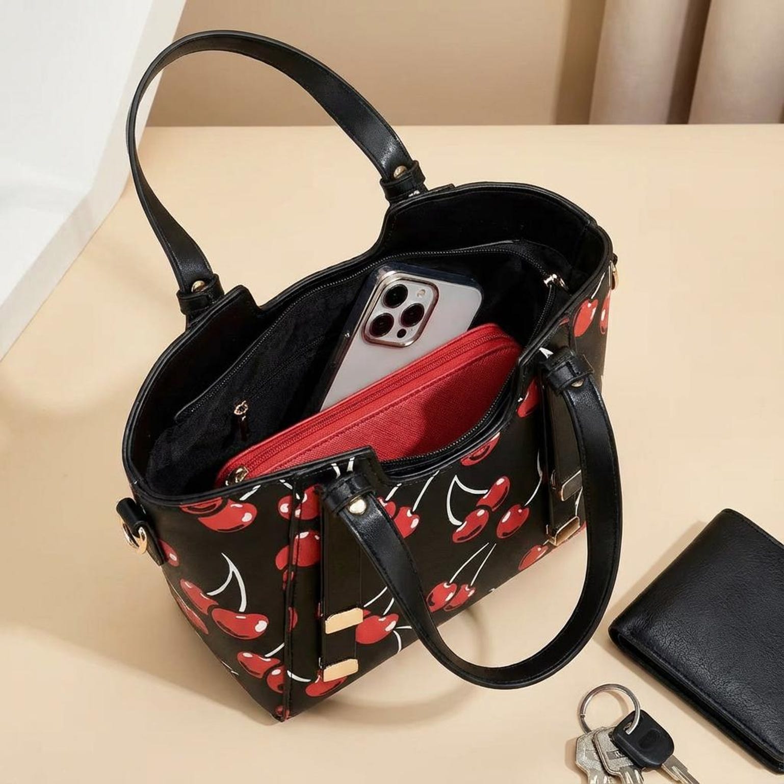 Small Black Cherry Crossbody Bag Small Black Cherry Crossbody Bag — crossbody ita bag detail view