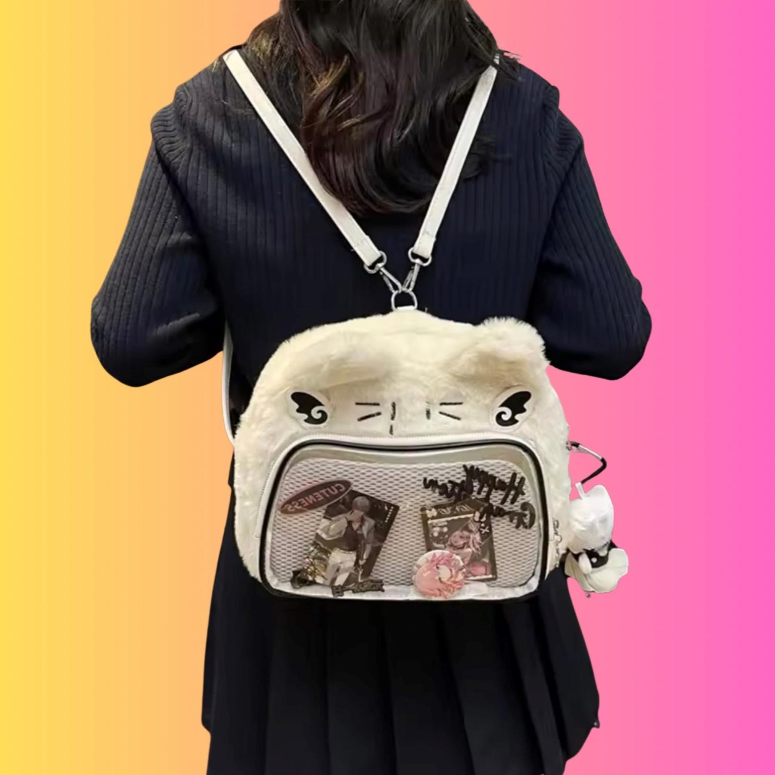 Small Black Convertible Ita Bag for Plushies and Pins Small Black Convertible Ita Bag for Plushies and Pins — mini ita bag detail view