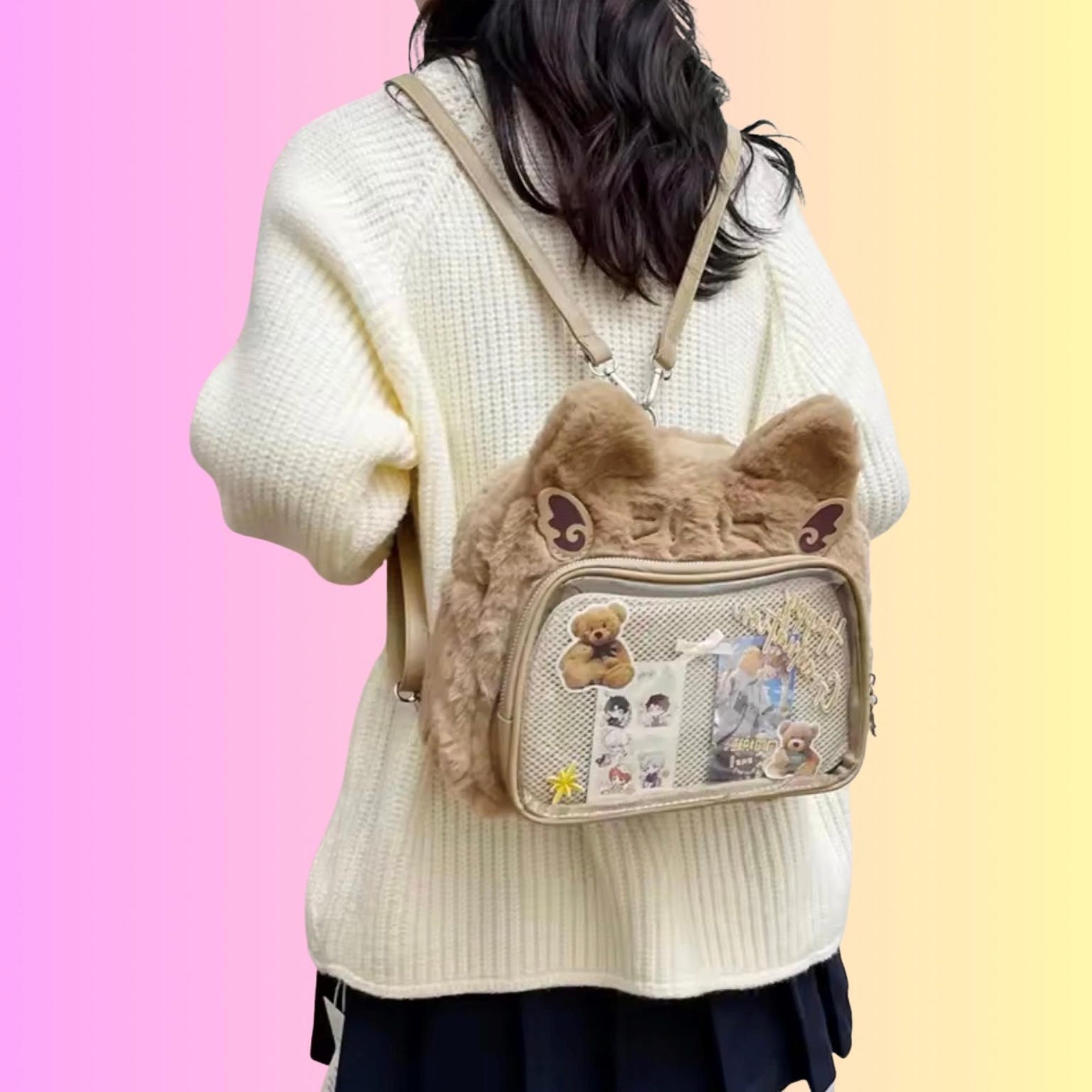Small Black Convertible Ita Bag for Plushies and Pins Small Black Convertible Ita Bag for Plushies and Pins — mini ita bag detail view