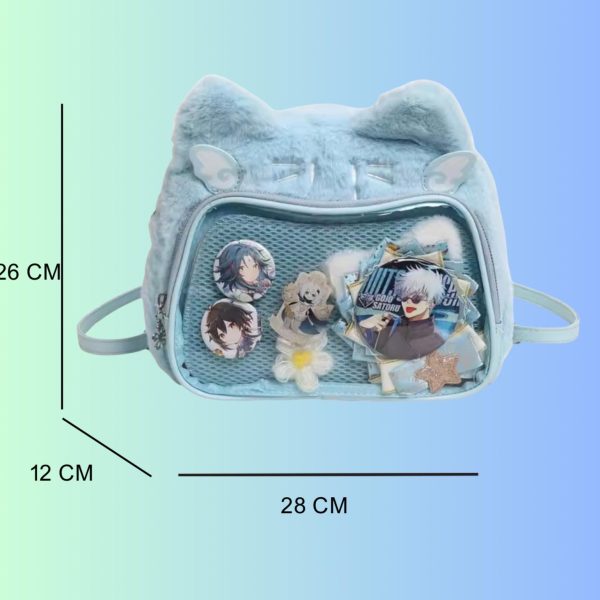 Small Black Convertible Ita Bag for Plushies and Pins — mini ita bag detail view