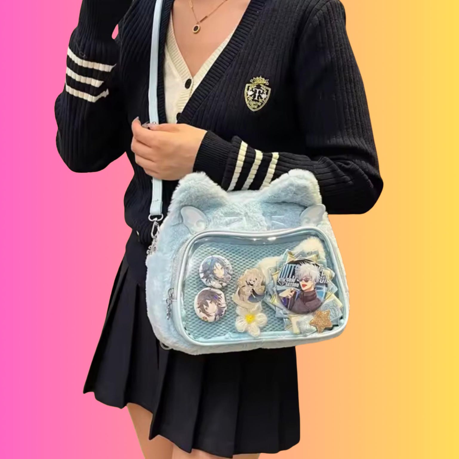 Small Black Convertible Ita Bag for Plushies and Pins Small Black Convertible Ita Bag for Plushies and Pins — mini ita bag with clear display window