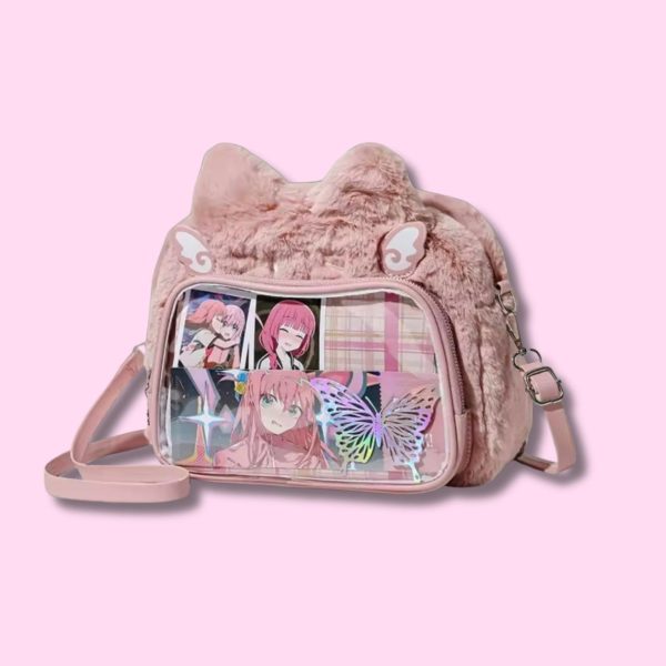 Small Black Convertible Ita Bag for Plushies and Pins — mini ita bag detail view