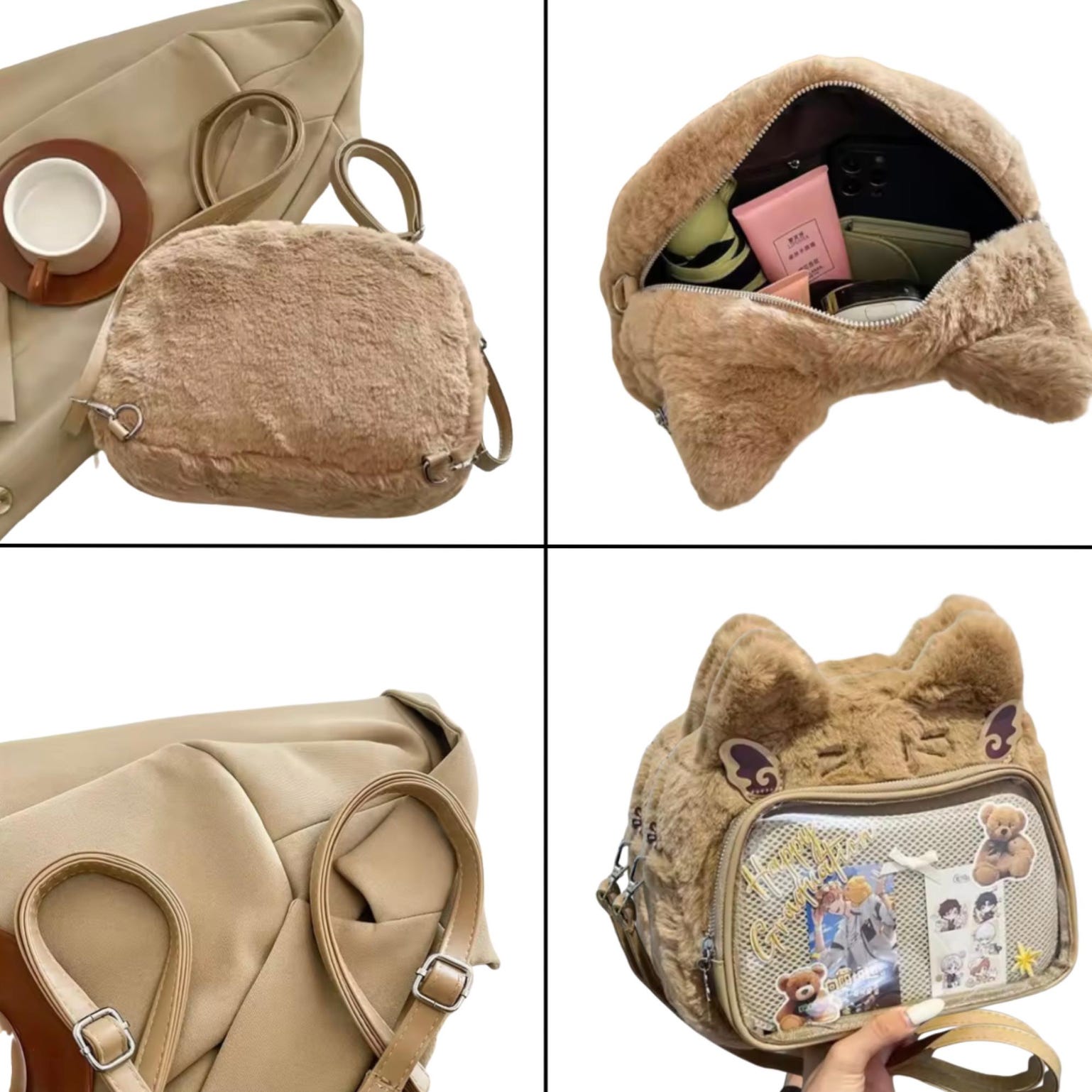 Small Black Convertible Ita Bag for Plushies and Pins Small Black Convertible Ita Bag for Plushies and Pins — mini ita bag detail view