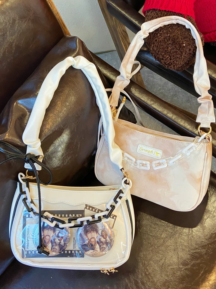 Small Convertible Ita Bag with Clear Window for Pin Display Small Convertible Ita Bag with Clear Window for Pin Display — mini ita bag detail view