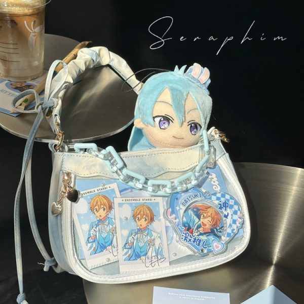 Small Convertible Ita Bag with Clear Window for Pin Display — mini ita bag detail view