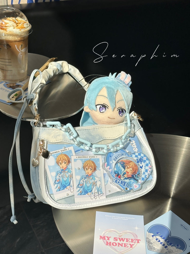 Small Convertible Ita Bag with Clear Window for Pin Display Small Convertible Ita Bag with Clear Window for Pin Display — mini ita bag detail view
